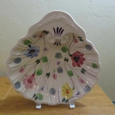 Blue Ridge Pottery Shell Scallop shaped Bowl Dish Floral Design