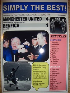 Fanion Manchester United Vs Benfica | Coupe 1968 | Banderin De Collection