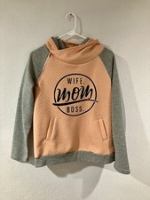 Mom Wife Boss Coral Pink And Grey sweatshirt Hooded Fits Small To Medium J7