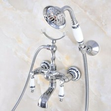 Polished Chrome Clawfoot Bath Tub Faucet with Hand Shower Mixer Tap Wall Mount