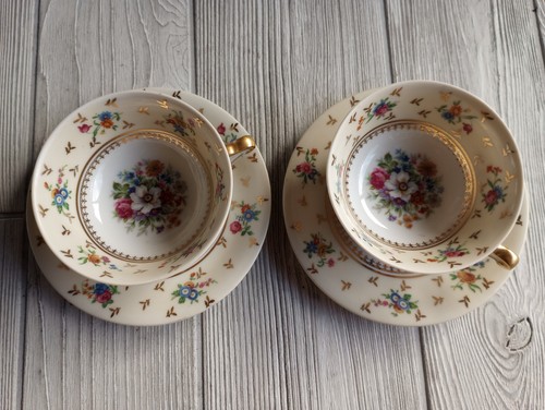 Raynaud and Co. Limoges Cup and Saucer Set of Two Floral Gold #3