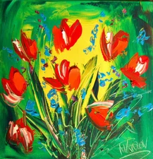 FLOWERS   MUSIC SIGNED  Original Oil Painting on canvas IMPRESSIONIST THRTEfdRHR