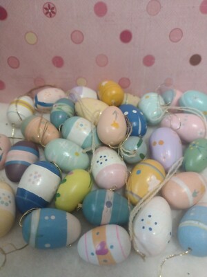    30+ Pc Hand Painted Wooden Designs Miniature Easter Egg Ornaments    