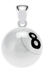0.925 Sterling Silver Small 3D Eight 8 Ball Billiards Sports Charm Pendant