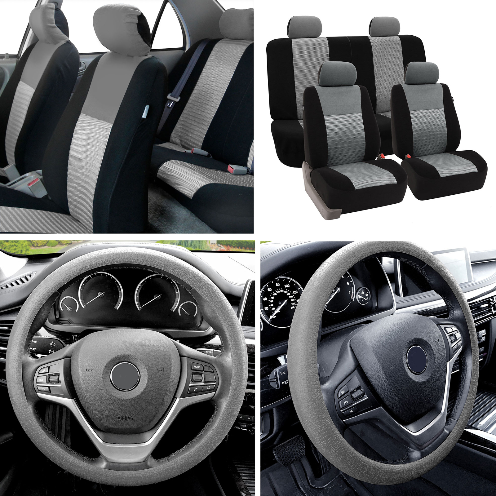 FH Group Universal Fit Cloth Car Seat Covers SUV, Truck w/ Steering Wheel Cover
