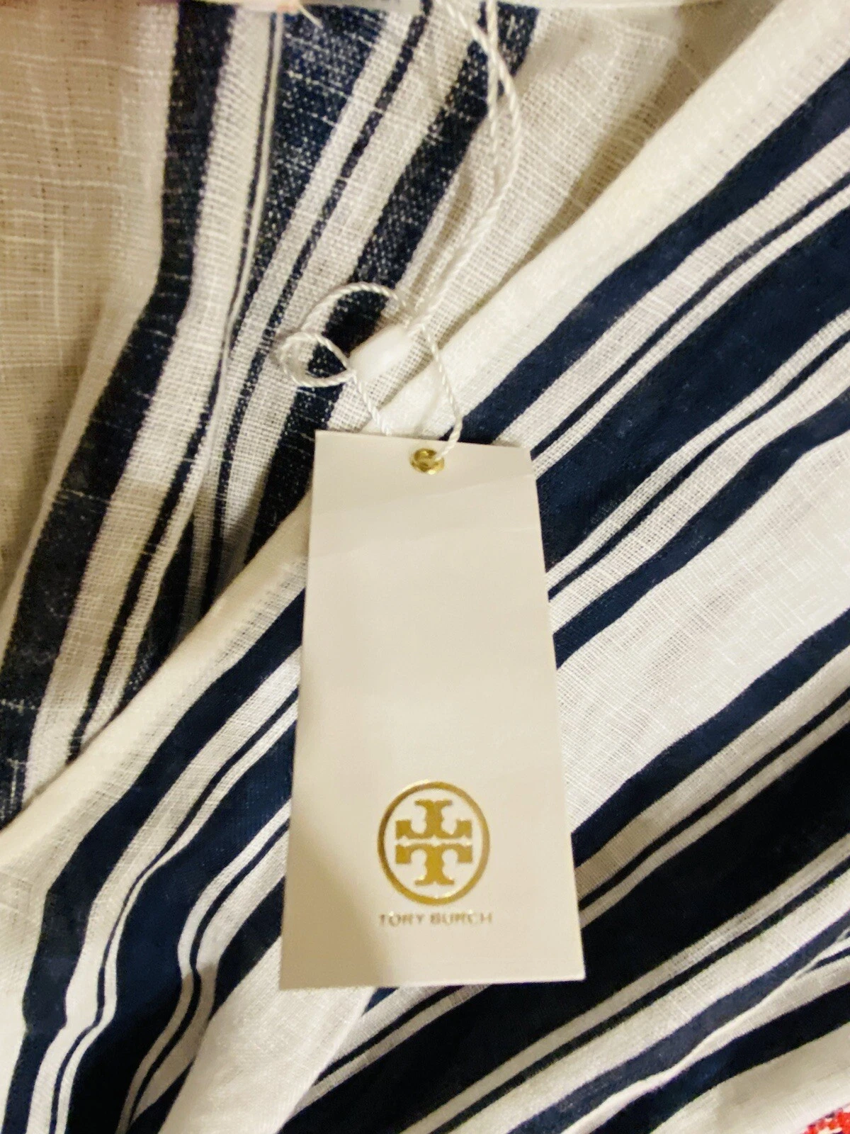 NUOVA TENDA DA SOLE TORY BURCH AUDACE A RIGHE CAFTANO COPERTURA SPIAGGIA TORY BIANCO MARINO TAGLIA XS S