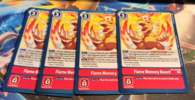 x4 Playset Digimon FLAME MEMORY BOOST BT7-092 Red Common TCG