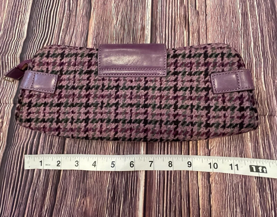 Cartera sin asas BANANA REPUBLIC púrpura pata de gallo mezcla de lana y cuero con cremallera superior Foto 3 de 3