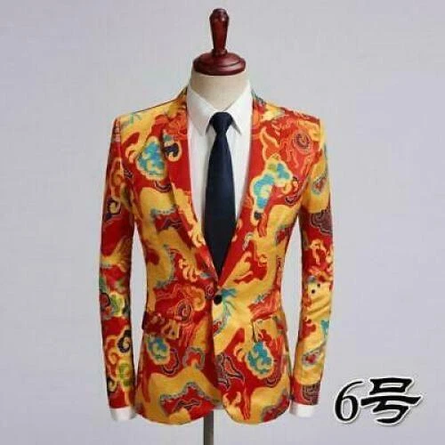 Herren chinesischer Stil Blumendruck Revers Mantel Jacke schmale Passform lässig Langarm - Bild 16 von 51