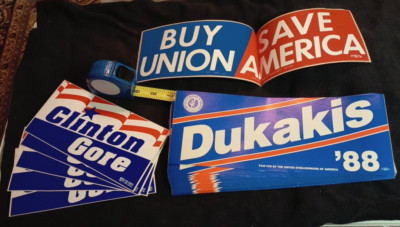 5 Clinton Gore Bumper Sticker 1992  . 41 DUKAKIS 1988 1 BUY UNION SAVE AMERICA