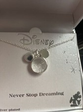 Disney Mickey Mouse Fine Silver Plated Floating Crystal Rhinestone Necklace S14