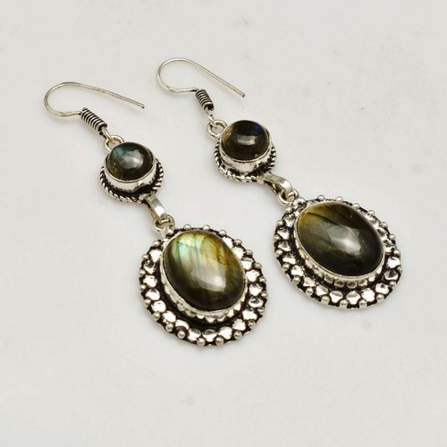 Labradorite Handmade Drop Dangle Earrings Jewelry 2.32" AE 77417