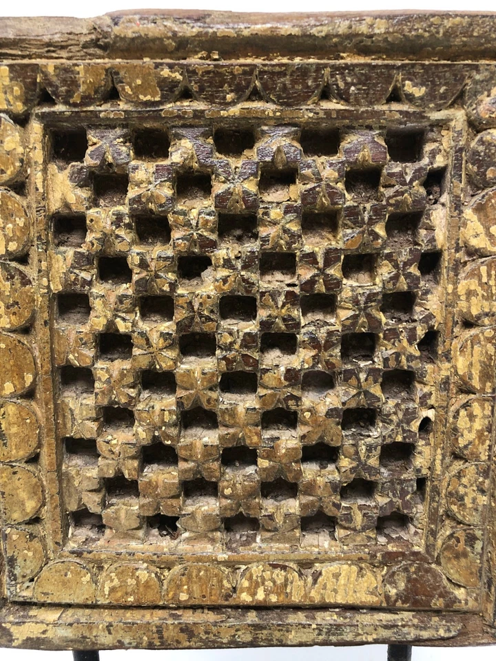 Placa de panel de madera antigua tallada fina sobre soporte original antigua fina tallada a mano Foto 2 de 4