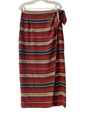 VTG Silk Skirt 12 Field Manor Modern Classics Maxi Faux Wrap Striped Red NEW Zip