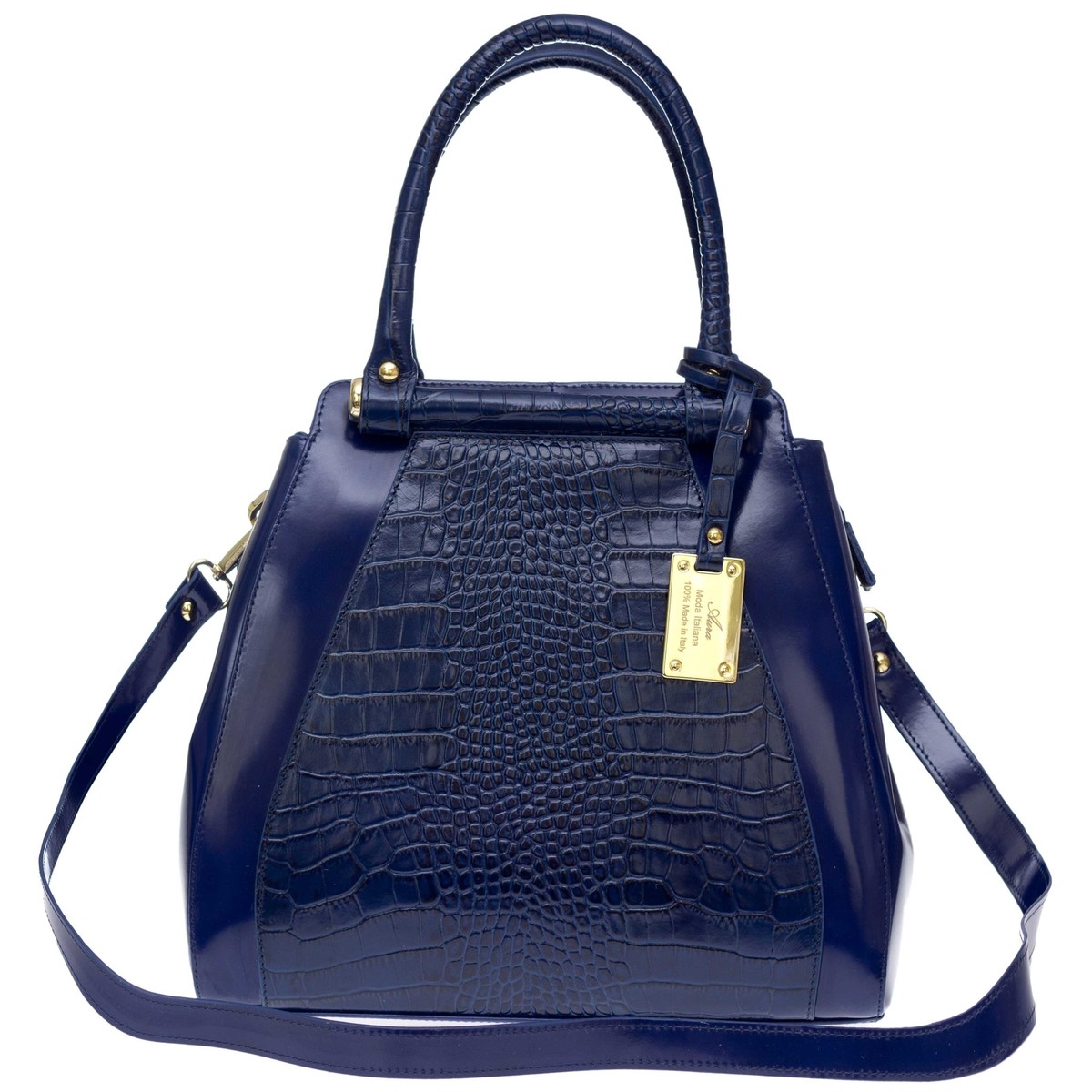 Dark Blue Structured Leather Handbag with Gold Hardware Lola Crossbody Tote | Portland Leather Goods main image 2