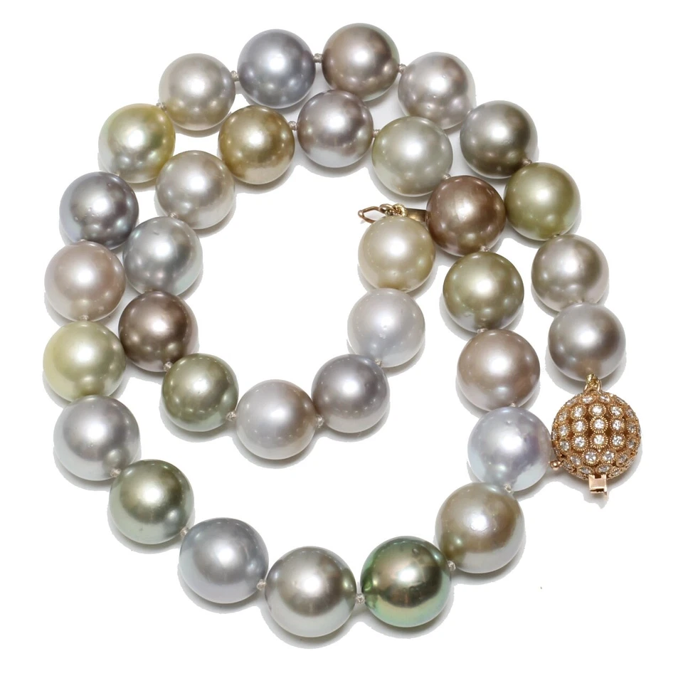 Tahitiano Pastel Diamante Collar de Perlas 14-12MM AAA 14k Oro Rosa 45.7cm - Imagen 2 de 2