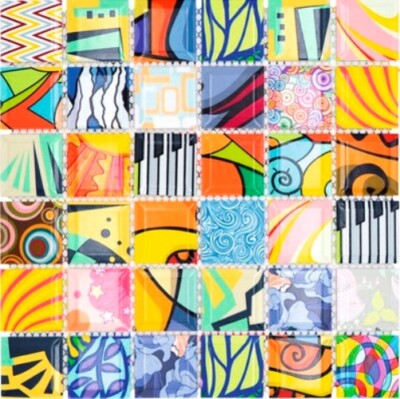 Bunte Retro Style Mosaikfliesen POP UP ART Design Wandverkleidung Fliesenspiegel