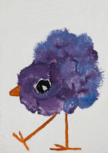 ACEO Original Painting, Bird Impressionism Oil Art, Emmer Plaxe, Animal Abstract