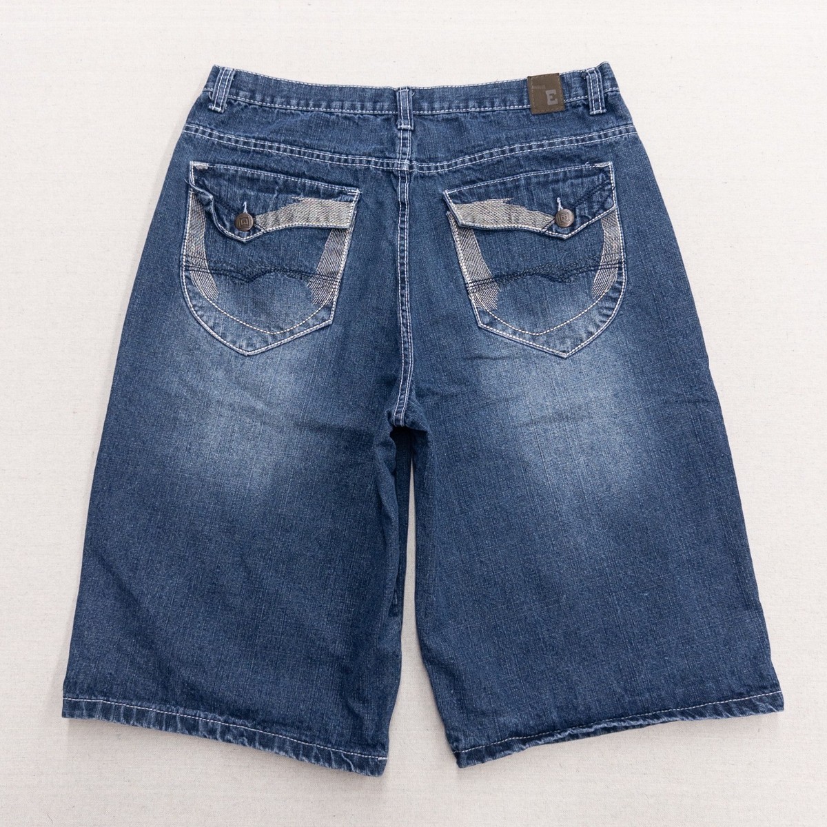Vintage Mens Baggy Denim Shorts Blue Faded Y2K Jorts Embroidered