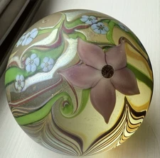 Orient And Flume Glass Paperweight Floral Signed 1980
