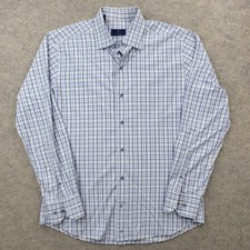 David Donahue Dress Shirt Mens M Blue Gingham Button Front Long Sleeve Casual
