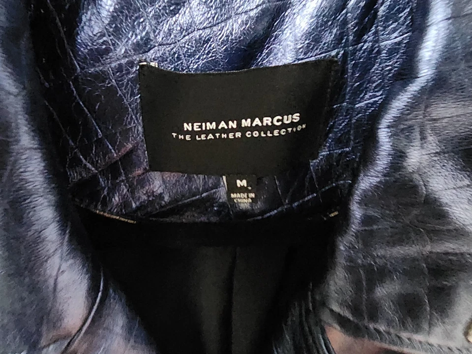 Chaqueta Neiman Marcus de cuero azul Styles para mujer talla M Foto 3 de 4