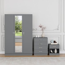 3 Piece Grey Bedroom Furniture Bedside Table Wardrobe Set Chest of Drawer