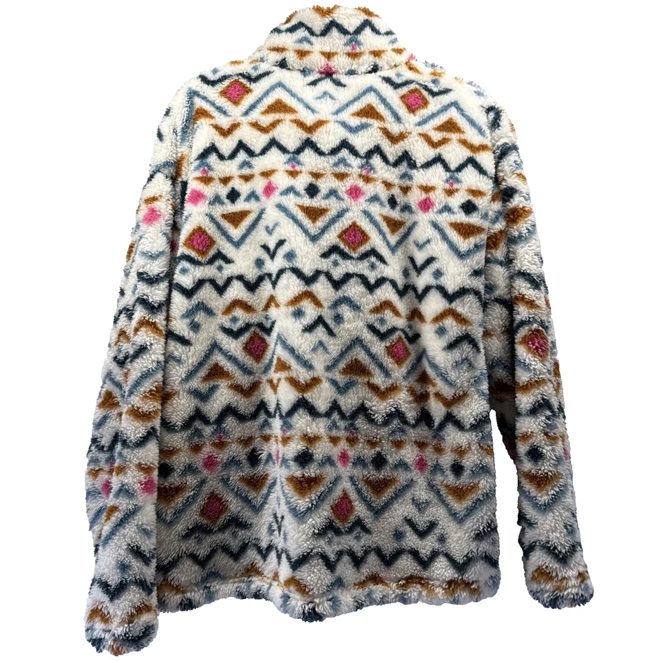 Chaqueta para mujer Eddie Bauer mediana azteca sherpa polar 1/4 cremallera pulóver rosa occidental Foto 2 de 4