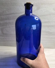 LARGE 1890s COBALT TOOLED TOP 11-1/2" APOTHECARY DRUGSTORE MEDICINE BOTTLE