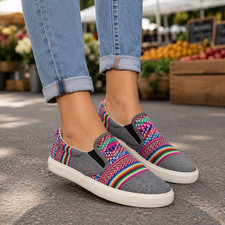 INKKAS Slip-On SLATE Shoes Sz 11W / 9M Southwestern Aztec Colorful Casual Slipon