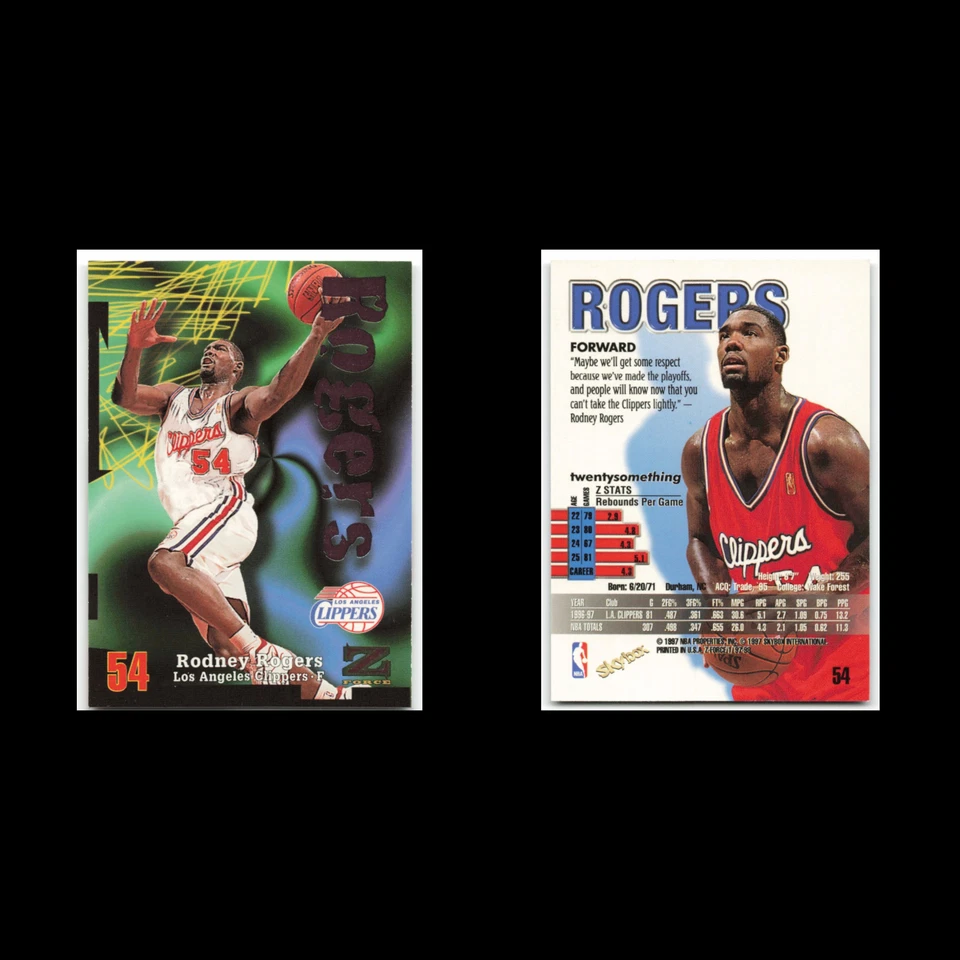 Rodney Rogers #54 1997 SkyBox Z-Force Los Angeles Clippers Basketball Card NBA - Image 3 of 3