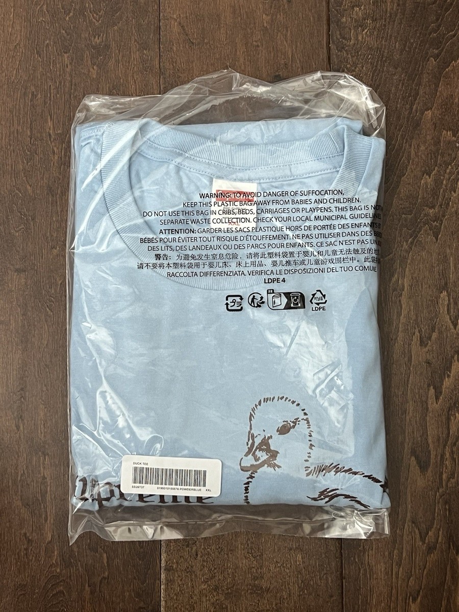Supreme SS26 Duck Glitter Printed Graphic Tee Powder Blue Size XXL 
