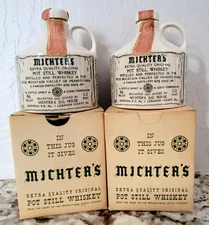 2 Vintage 1958 Michter's Pot Still Whiskey 1/2 Pint Stoneware Jugs with Boxes