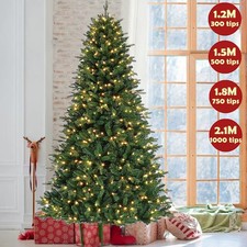 4/5/6/7ft Green Pine Christmas Tree with Lights Artificial Bushy Holiday Decor