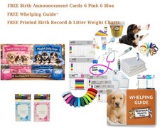 Deluxe Whelping Kit Cucciolo Latte Cane ID Fasce Guide GRATIS Biglietto Annuncio Nascita