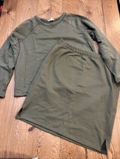 Eileen Fisher Skirt & Crewneck Sweatshirt Set, Organic Cotton Green, Women's M