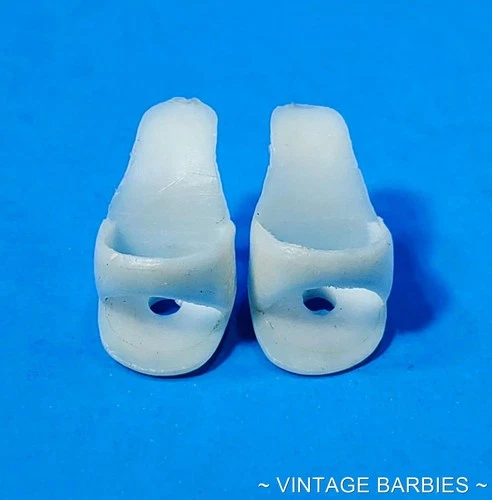 Vintage #1 Barbie Doll Sized Clone White OT Open Toe Heels Shoes w/Holes 1960's
