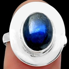 Blue Fire Labradorite - Madagascar 925 Sterling Silver Ring s.7.5 Jewelry R-1082