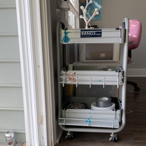 Gray Metal 3-Shelf Utility Cart Open Style with Wheels and Side Racks