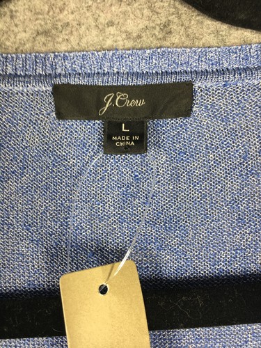 J.Crew Sweater Women's L V-Neck Blue Linen Blend Side Buttons Semi Sheer Coastal - Picture 3 of 10