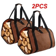 2PCS Firewood Log Carrier Bag Heavy Duty Waxed Canvas Tote Holder for Camping