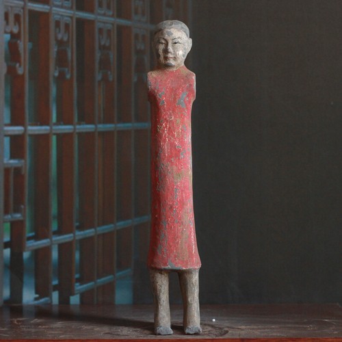 Alter China Han Dynastie Keramik Gemälde Ständer Männer und Frau Figur Statue - Bild 8 von 10