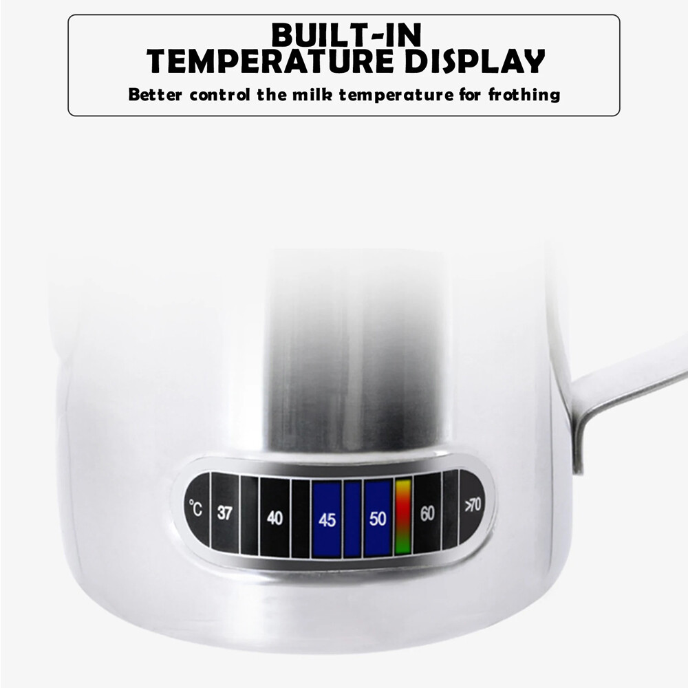 Coffee Milk Frothing Jug with Thermometer Frother Latte Container Metal