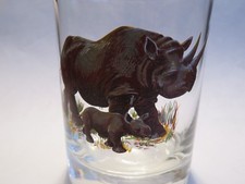 Beer Cocktail Tumbler Liquor Drink Glass: RHINOCEROS ~ Mother and Calf in Africa