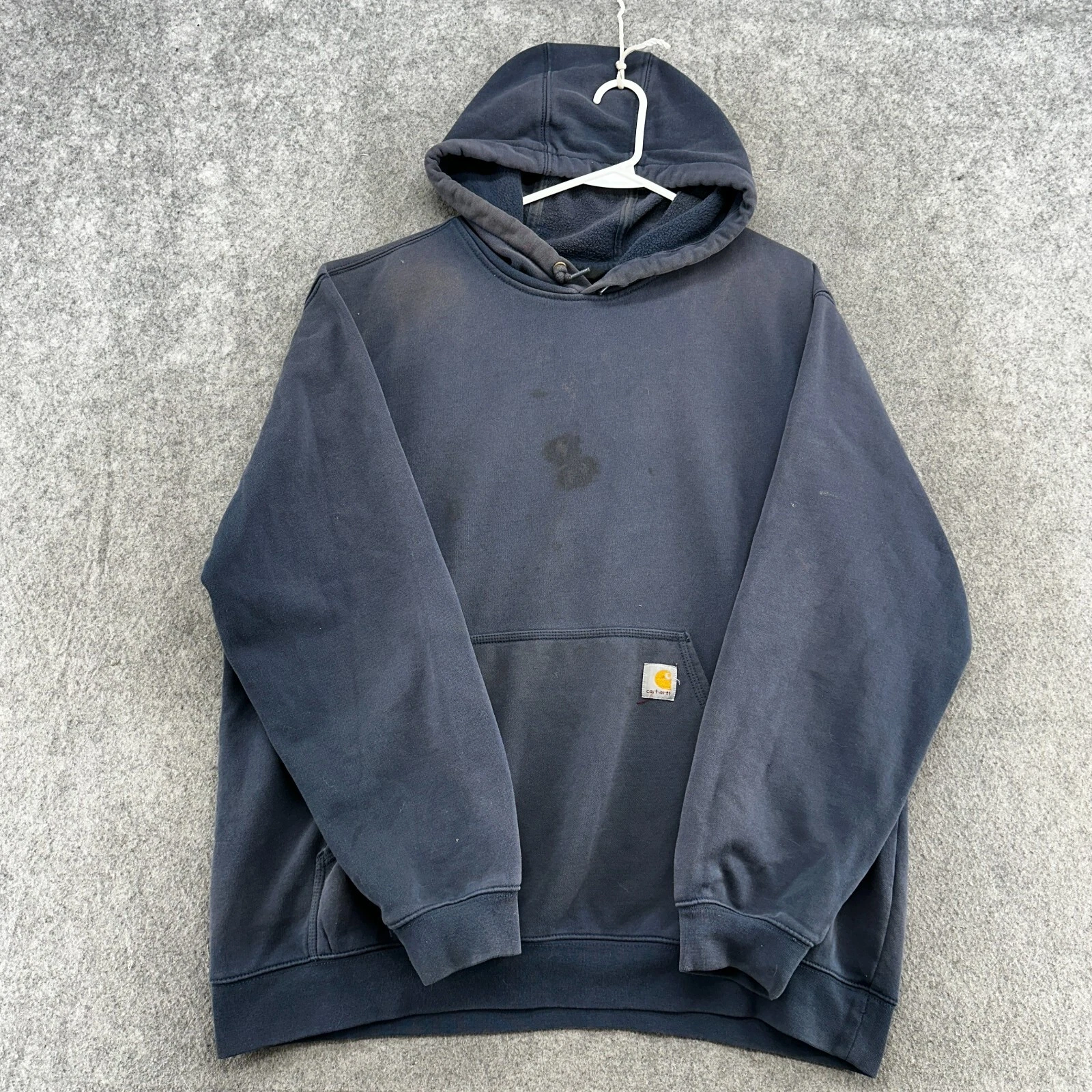 Carhartt Sweater Mens XL Blue Navy Loose Fit Logo Pullover Workwear Hoodie