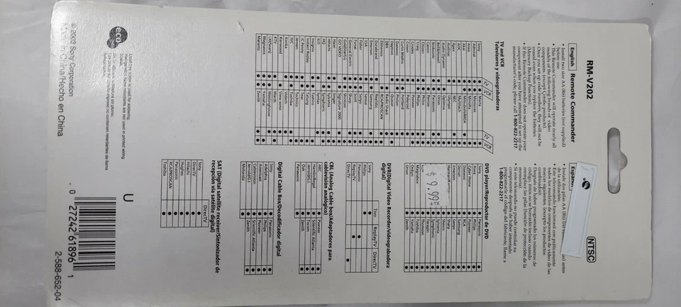 Sony Remote  Control-Model-RM-V202-MULTI  BRAND-Control 4 Components New Sealed - Image 3 of 3