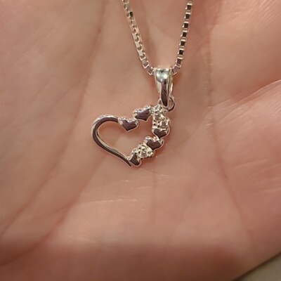 Hearts on open heart sterling silver necklace