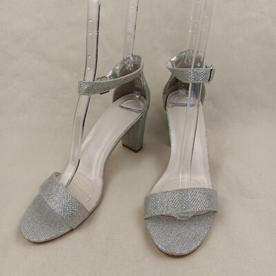 DB Studio Silver Glitter Strappy Block Heel Shoe sz 7.5 Wedding Prom Formal