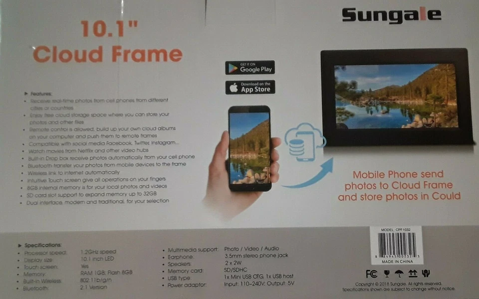 BRAND NEW: Sungale 10" WiFi Cloud LED Digital Photo Frame CPF1032 Slideshow - Image 3 of 4