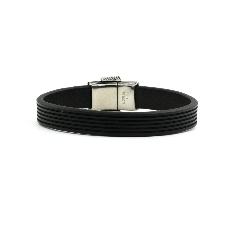 Pulsera de cuero circonita cúbica de acero inoxidable de 8,5 pulgadas con bonito bloqueo Foto 3 de 4